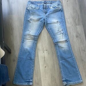 Amethyst Jeans Light Wash Distressed Wide Leg Jeans